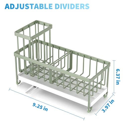 Cisily Sponge Holder for Kitchen Sink, Sink Caddy Organizer with High Brush Holder, Kitchen Countertop Organizers and Storage Essentials, Rustproof 304 Stainless Steel (Sage Green, 9.25″) - color: Sage Green