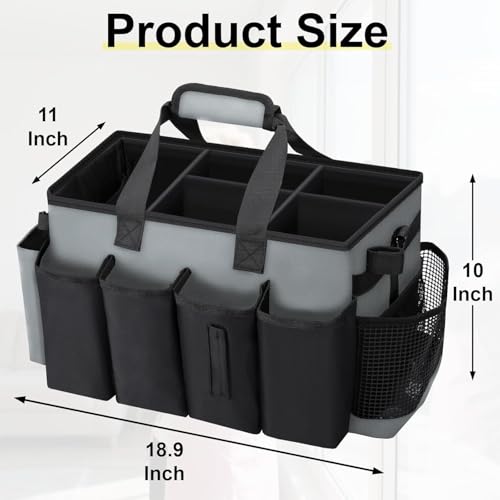 Wearable Large Cleaning Caddy Bag for Housekeeper, Clean Supply Organizer with Adjustable Shoulder, Waist & Handle Straps, Detailing Bag for Kitchen Supplies (Black&Gray) - color: Black&Gray