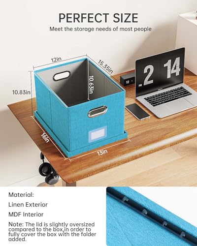Oterri File Organizer with Lid, File Box, File Cabinet for Letter File Folder Storage, Hanging File Organizer for Office/Decor/Home,Document Organizer, 1 Pack,Calamine Blue+Cobalt Green-Box Only - color: Calamine Blue+Cobalt Green, size: 1 pack