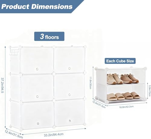 Simple Deluxe 6-Tier Shoe Rack Organizer with Doors, Stackable Shoe Storage Cabinet for Entryway Closet, Plastic Shoe Shelf with Metal Frame, Holds up to 24 Pairs for Bedroom Hallway, White - color: White