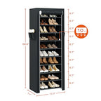 CASAMAYA Shoe Rack with Covers, 10 Tiers Tall Shoe Rack Organizer, Large Capacity Shoe Shelf Storage, Hold 20 Pairs of Shoes, Vertical Shoe Storage Organizer for Closet, Entryway, Black, SRT102B01 - size: 17.7"W - 10 Tier