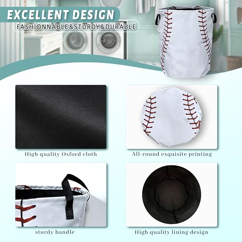 Baseball Texture Pattern Laundry Basket Foldable With Handles Tote Bag Oxford Cloth Funny Laundry Hamper Clothes Storage Bucket Toy Organizer 18.9" x 16.5" For Bathroom/Laundry/Bedroom - color: Funny Baseball Texture Pattern
