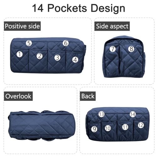 Sofa Armrest Organizer,Couch Remote Control Holder with 14 Pockets Waterproof Non Slip Recliner Organizer for TV Remotes Caddy, Book, Magazines, Ipad - color: Blue