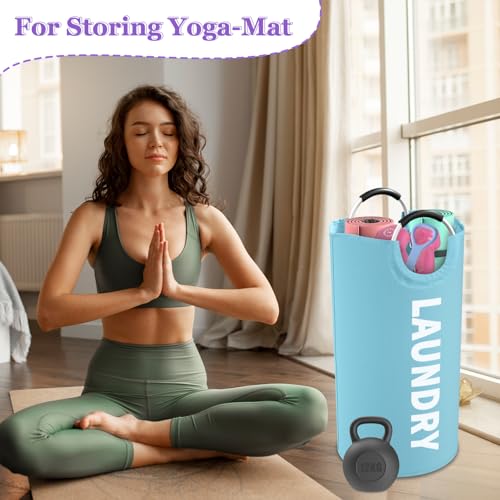 95L Foldable Blue Laundry Basket with Handles, Big Clothes Hamper for Bedroom, Dirty Clothes Basket Stand Upright, Portable Laundry Bag for Dorm, Nursery, Family, Blue - color: Blue, size: L-95L