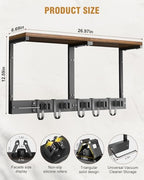 Supforce Broom Holder Wall Mount with Top Wooden Shelf, Heavy Duty Metal Cleaning Supplies Broom Hanger with Vacuum Organizer and 5 Slots & 5 Hooks for Laundry Garage Tool Storage Kitchen (Large) - size: Large