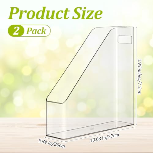 Kifmurase 2PCS Vertical File Holder, Clear Plastic Standing File Shelf and Organizer for Office Home Magazines Notebooks Folder Binders, Multi-purpose Desktop Document Storage Vertical Rack