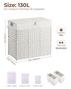 Greenstell Laundry Hamper with lid, No Install Needed, 130L Wicker Laundry Baskets Foldable 2 Removable Liner Bags, 2 Section Clothes Hamper Handwoven Rattan Laundry Basket with Handles, White - color: White, size: 130L (26.2x13.3x24.0 Inches)