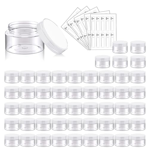 50 Pack 1 OZ Plastic Jars Round Clear Cosmetic Container with Clear Lids, Eternal Moment Slime Jars for Lotion, Cream, Ointments, Makeup, Eye shadow, Rhinestone, Samples, Pot, Travel Storage - color: Clear Lid, size: 1 Ounce