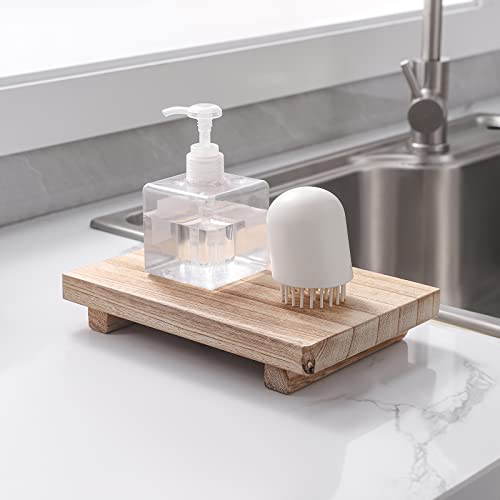 zoocatia Small Wood Tray Pedestal Stand Farmhouse Bathroom Decor Decorative Wooden Riser Kitchen Soap Dish Holder for Vanity, Counter, Sink, 9" x 5.9" - Brown - color: Brown, size: 9" x 5.9" x 1.6"