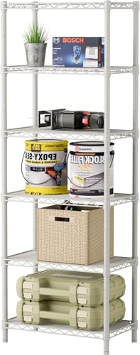 SINGAYE 6 Small Wire Shelves Kitchen Pantry Close Home Organizers and Storage Bathroom Shelf Laundry Room Organization Adjustable Book Metal Garage Shelving Unit - color: White, size: 6-Tier 9.92"D X 15.72"W X 60."H