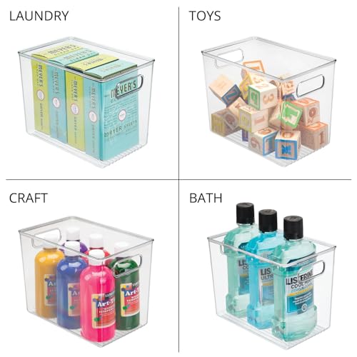 mDesign Plastic Deep Kitchen and Pantry Organizer Storage Bin with Handles for Cabinet, Fridge, Freezer - Food Storage Containers for Snacks, Yogurt Pouches or Fruit, Ligne Collection, 4 Pack, Clear - size: 10 x 6.5 x 8 (Pack of 4)