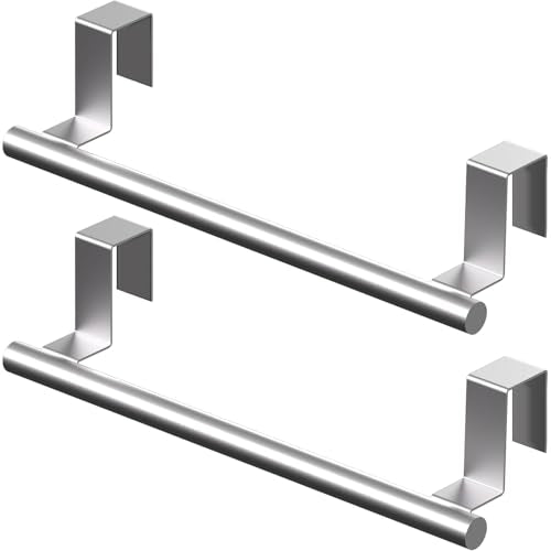 Over Cabinet Towel Bar 9", Kitchen Towel Rack Over Cabinet Door, Stainless Steel Cabinet Door Towel Holder, Dish Towel Holder for Cabinet Door, Silver, 2 Pack - color: Silver