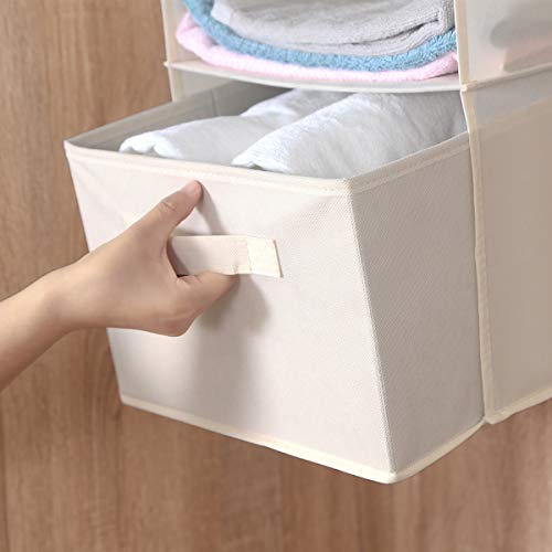 MAX Houser 4-Shelf Hanging Closet Organizer, Space Saver, Cloth Hanging Shelves with 2 Side Pockets, Foldable (Beige) - color: Beige-2