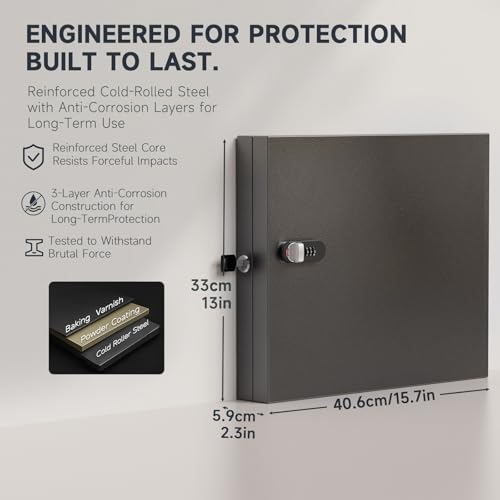 WeHere 48 Key Lock Box, Wall Mounted Key Cabinet with 3-Digit Combination Lock & Backup Key, Key Storage Box for School, Office, Rental, Property Management, Include Key Tags - size: 48 Key Box (Basic)
