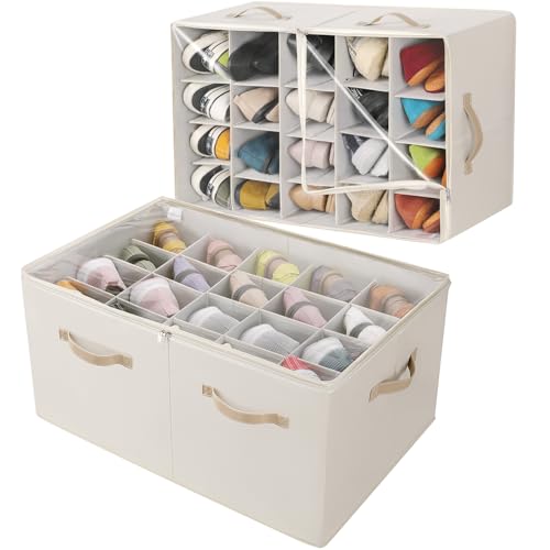 TOPIA HOME Shoe Organizer for Closet 2 Pack, Foldable Shoe Box with Adjustable Divider and Clear Cover, Space Saving Shoe Storage Organizer Cabinet with Reinforced Handles, Fits 40 Pair, Beige, TP11Y - color: Beige-2Pack, size: Extra Large(26.5''L x 16.54