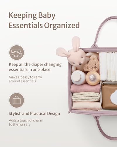 Blissful Diary Baby Diaper Caddy Organizer, Stylish Storage Basket for Newborn Essentials and Diaper Station, Gift for Baby Shower and Registry Must-Have, Mauve Pink | Gift for Baby Shower, Registry Must-Have - color: Mauve Pink
