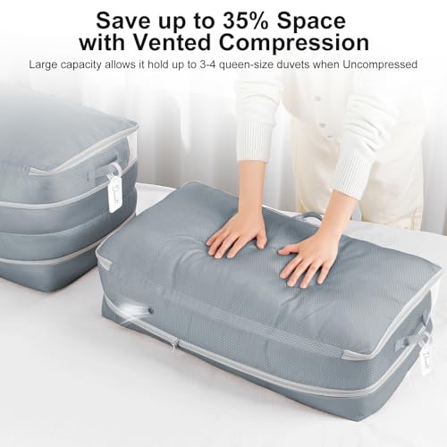 Comforter Storage Bag - Large Capacity Bedding Storage Bags Ultra Space Saving Self Compression Organizer, Washable Compression Bags for Storage Comforter Blanket Duvet Pillow, 2-Pack, Grey - color: Grey, size: 2 Packs