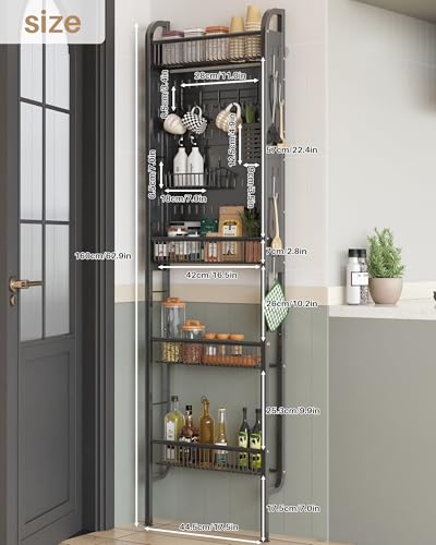 UMDONX Behind The Door Bathroom Shelf Narrow 4-Tier, Metal Storage Rack, Space-Saving Slim Storage Shelf Narrow Shelving Unit for Bathroom and Kitchen Black - color: Black With Cutlery Holder, size: Width 17.5in