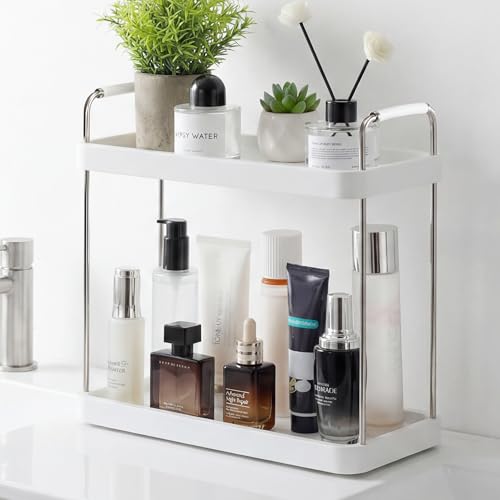 Vtopmart 2-Tier Bathroom Countertop Organizer, Vanity Dresser Counter Tray Shelf for Skincare, Perfume, Makeup, Silver - color: Silver, size: Square
