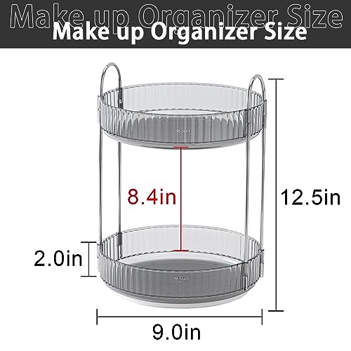 shuang qing Rotating Makeup Organizer for Vanity, High-Capacity Skincare Clear Make Up Storage Perfume Organizers Cosmetic Dresser Organizer Countertop 360 Spinning (Gray, 2 Tier) - color: Gray, size: Regular-2 Tier
