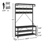 IDEALHOUSE Coat Rack Shoe Bench Industrial Hall Tree Storage Bench for Entryway Wood Look Accent Large Shoe Rack with Storage Shelf Hanging Bar,8 Hooks Grey 39.9"x15.7"x72" - color: Black