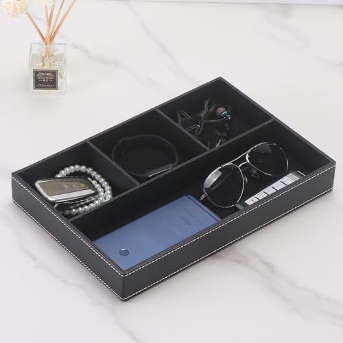 Desktop Glove Box, Nightstand or Dresser Organizer, Valet Tray, Entry Table Organizer, Dresser Storage Box,PU Leather Drawer Storage Decorative Trays. - color: black