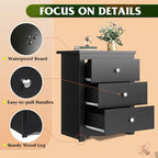WLIVE Tall Nightstand with Charging Station, Wood Night Stand with 3 Drawers Storage, Bedside Table End Side Tables with 2 USB Ports and Outlets for Bedroom, Closet, Black - color: Black