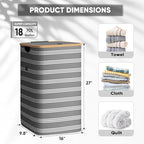 BALEINE Laundry Hamper with Lid, Tall Laundry Baskets with Bamboo Pull Handles, Large Laundry Bin with Internal Support (18 Gal/70L, Grey Pinstripe) - color: Grey Pinstripe, size: 70 liters