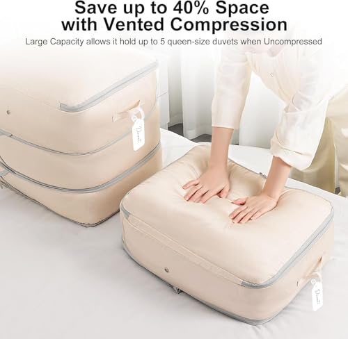 DIMJ Comforter Storage Bag - 110L Ultra Space Saving Self Compression Organize 6 Pack for Duvet, Pillow, Bedding, Blanket Storage Organizer Nylon Compression Bags - color: Beige, size: 110L x 6 Pack