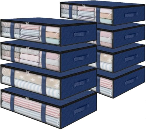 StorageRight Under Bed Storage Bags 8 Pack, 40L Large Clothes & Comforter Storage Containers with Clear Window, Breathable Fabric Organizer for Blankets, Bedding, Seasonal Clothing, Blue - color: Blue, size: 8 Pack