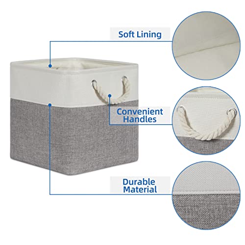 Temary Fabric Storage Baskets for Organizing, Grey Basket for Shelves, Collapsible Baskets with Handles for Shelves, Home, Closet (White&Gray) - color: white&grey, size: 11"L x 11"W x 11"H