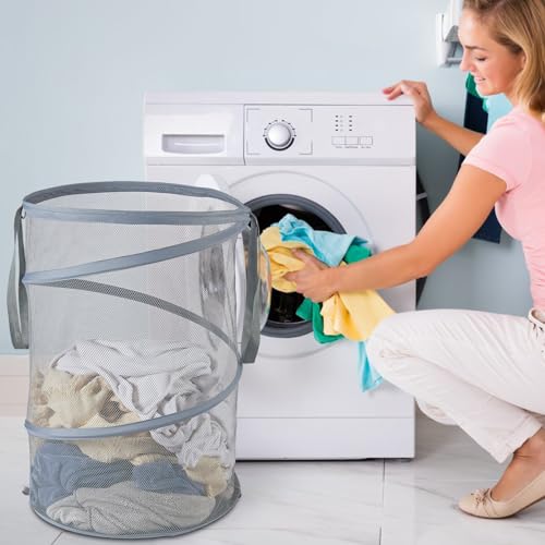 Seiritex Mesh Popup Laundry Hamper 115L Collapsible Laundry Basket Extra Large Capacity Foldable Clothing Storage Basket with Handles 26 H x 18 W x 18 L (Gray) - color: Gray-1