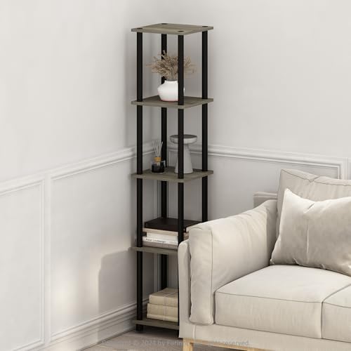 FURINNO Turn-N-Tube 5-Tier Corner Square Rack Display Shelf, Round, French Oak Grey/Black - color: French Oak Grey/Black, size: 5-Tier Round Tube