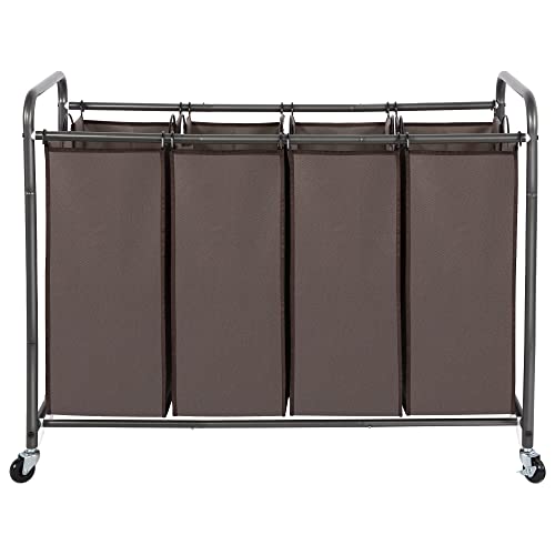 STO STO Laundry Sorter 4 Section, 4 Bag Clothes Hamper, Rolling Laundry Cart Basket with Heavy Duty Lockable Wheels and Removable Bag for Laundry Room, Bedroom, Closet, Brown - color: Brown, size: 4-Section