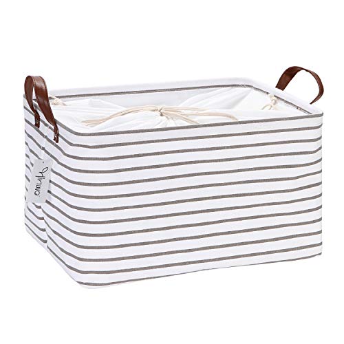 Hinwo 31L Large Storage Bins, Closet Organizers and Storage, Shelf Baskets, Foldable Clothes Storage Baskets with Handles, Containers for Clothing, Blanket, Towels, Toys, Bedding (Gray Stripe) - color: Gray Stripe, size: 16.5" / 31L / 1-Pack