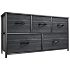 YITAHOME Dresser with 5 Drawers - Fabric Storage Tower, Organizer Unit for Bedroom, Living Room, Closets - Sturdy Steel Frame, Wooden Top - color: Cool Black Wood Grain, style: 5-Drawer