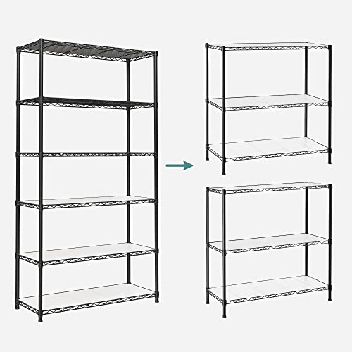 SONGMICS 6-Tier Storage Shelves, Wire Shelving Unit, Kitchen Metal Shelves, Storage Rack with Adjustable Shelves, Shelf Liners, 8 Hooks, for Garage, 13.8 x 35.4 x 69.7 Inches, Black ULGR096B01 - color: Ink Black, size: 6 Tiers (13.8"D x 35.4"W), style: Wi