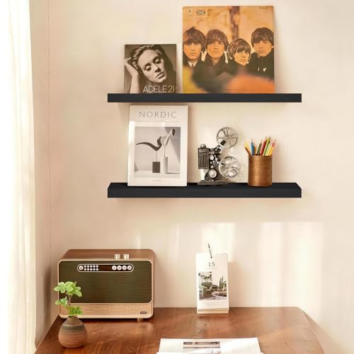 BAYKA Floating Shelves for Wall, 22.5 inches Black Wall Shelves for Bathroom, Bedroom, Living Room, Kitchen & Book, Hanging Display Decor Organizer Shelf with 22 lbs Capacity - color: A. Black - Universal Classic Style, size: 22.5inches