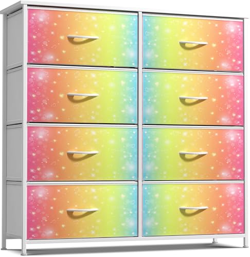 Sorbus Kids Dresser with 8 Drawers - Storage Unit Organizer Chest for Clothes - Bedroom, Kids Room, Nursery, & Closet (Rainbow, 31.5 x 12 x 32-8 Drawer) - color: Colorful With Stars, style: 8-Drawer