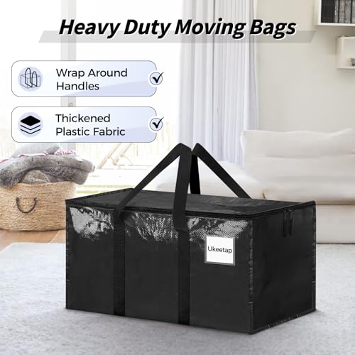 16 Pack Extra Large Heavy Duty Moving Bags, Black Storage Bins with Lids, Reinforced Handles & Heavy-Duty Zippers Moving Boxes Storage Bags Totes for Clothes Packing, Dorms, College Supplies, Black - color: Black, size: 16 Pack