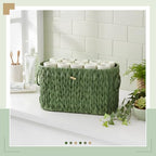 Kathfly Sage Green Toilet Paper Storage Basket with Lid Wicker Woven Bathroom Basket Toilet Paper Holder Holds up to 6 Mega Rolls Woven Organizer for Home Bathroom Kitchen Offices - style: Classic Style