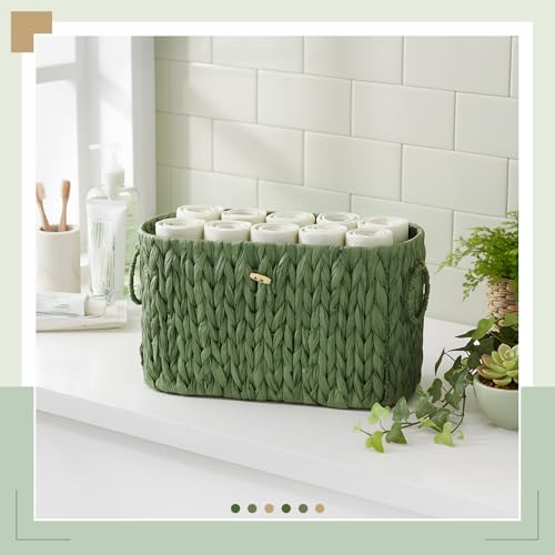 Kathfly Sage Green Toilet Paper Storage Basket with Lid Wicker Woven Bathroom Basket Toilet Paper Holder Holds up to 6 Mega Rolls Woven Organizer for Home Bathroom Kitchen Offices - style: Classic Style