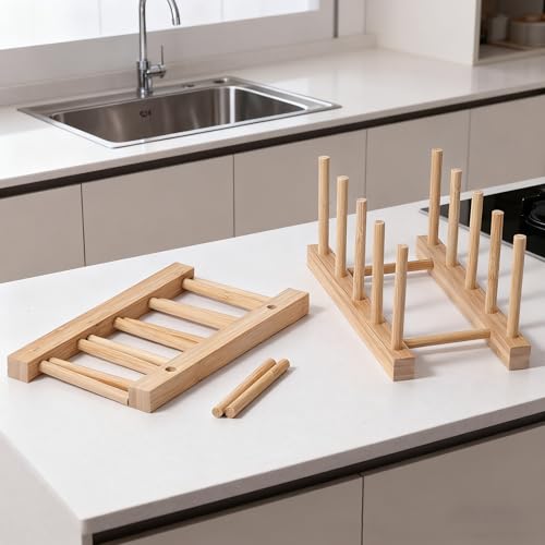 Kunovo Bamboo Dish Rack,Pot lid/Plate/Cutting Board Organizer for Kitchen cabinets,Bottle Drying Holder… (4G) - color: 4g