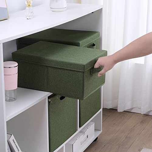 HOONEX Storage Bins with Lids for Organizing, Pack of 2, Storage Boxes with 2 Carrying Handles and Sturdy Heavy Cardboard, 16.5" L x 11.8" W x 7.5" H for Shoes, Books, Clothes, Olive - color: Olive