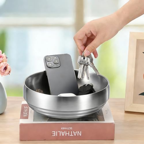 Key Bowl for Entryway Table 8.3" Modern Decorative Bowl Catchall Bowl for Candy Fruit Serving Bowls for Kitchen Counter, Coffee Table,Silver - color: Silver, size: 8.3 Inches