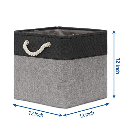 Temary 12 Inch Cube Storage Baskets 4 Pack Fabric Storage Bin for Clothes, Large Baskets with Handles, Basket for Organizing Towels, Blankets, Collapsible Cube Storage Bins (Black&Gray) - color: black&grey, size: 12"L x 12"W x 12"H
