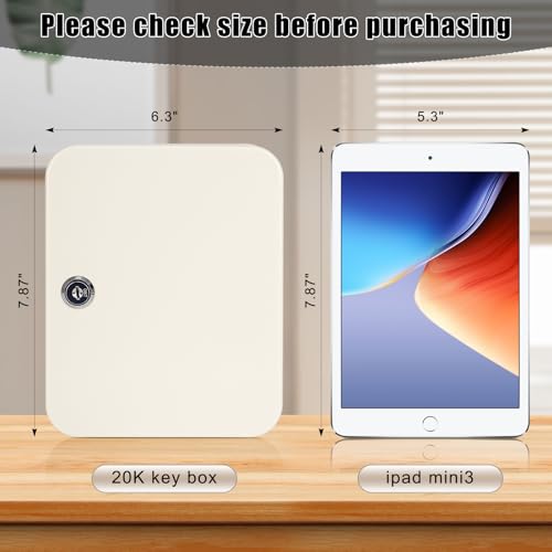 KYODOLED Key Cabinet Wall Mount, Locking Key Organizer, Key Storage Lock Box with Key, Key Management with 20 Key Hooks & Tags Key Labels, 7.87" x 6.29" x 3.14" (Beige, 20 Key) - color: Beige With Key Lock