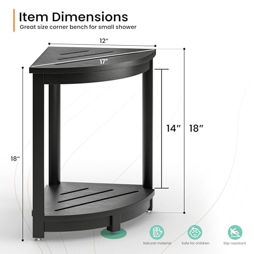 HOLANA 18" Wood Corner Shower Bench & Corner Shower Stool with Storage Shelf - Footrest for Shaving Legs - Bath Step for Small Spaces - Perfect for Indoor or Outdoor (Black) - color: Black