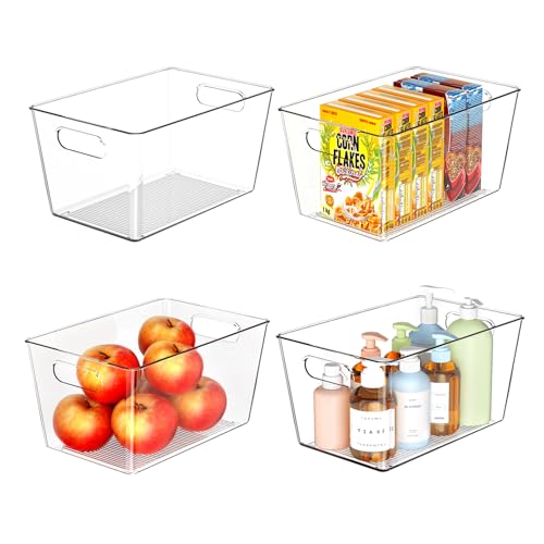 4 Pack Clear Plastic Storage Bins, Pantry Organization and Storage Bins for Kitchen-Fridge Organizer, Pantry Storage Containers, Cabinet Organizers - size: 4 Large & 0 Small
