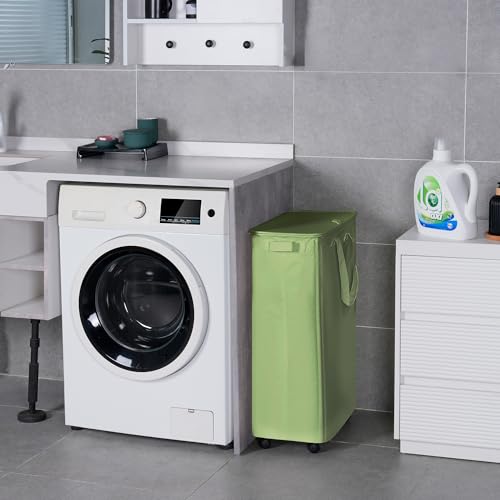Vincona Slim Laundry Hamper with Lid and Wheels, Small Rolling Laundry Basket with Handle for Small Spaces, Tall Dirty Clothes Hampers for Dorm, Bathroom and Bedroom, 75L Sage Green - color: Sage Green, size: 75L